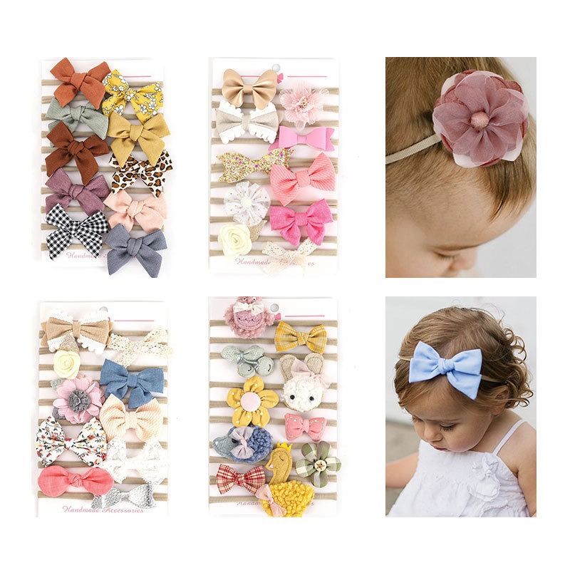 European and American baby fabric flower bow 10 pieces suit baby headband children's nylon cute hair band headdress