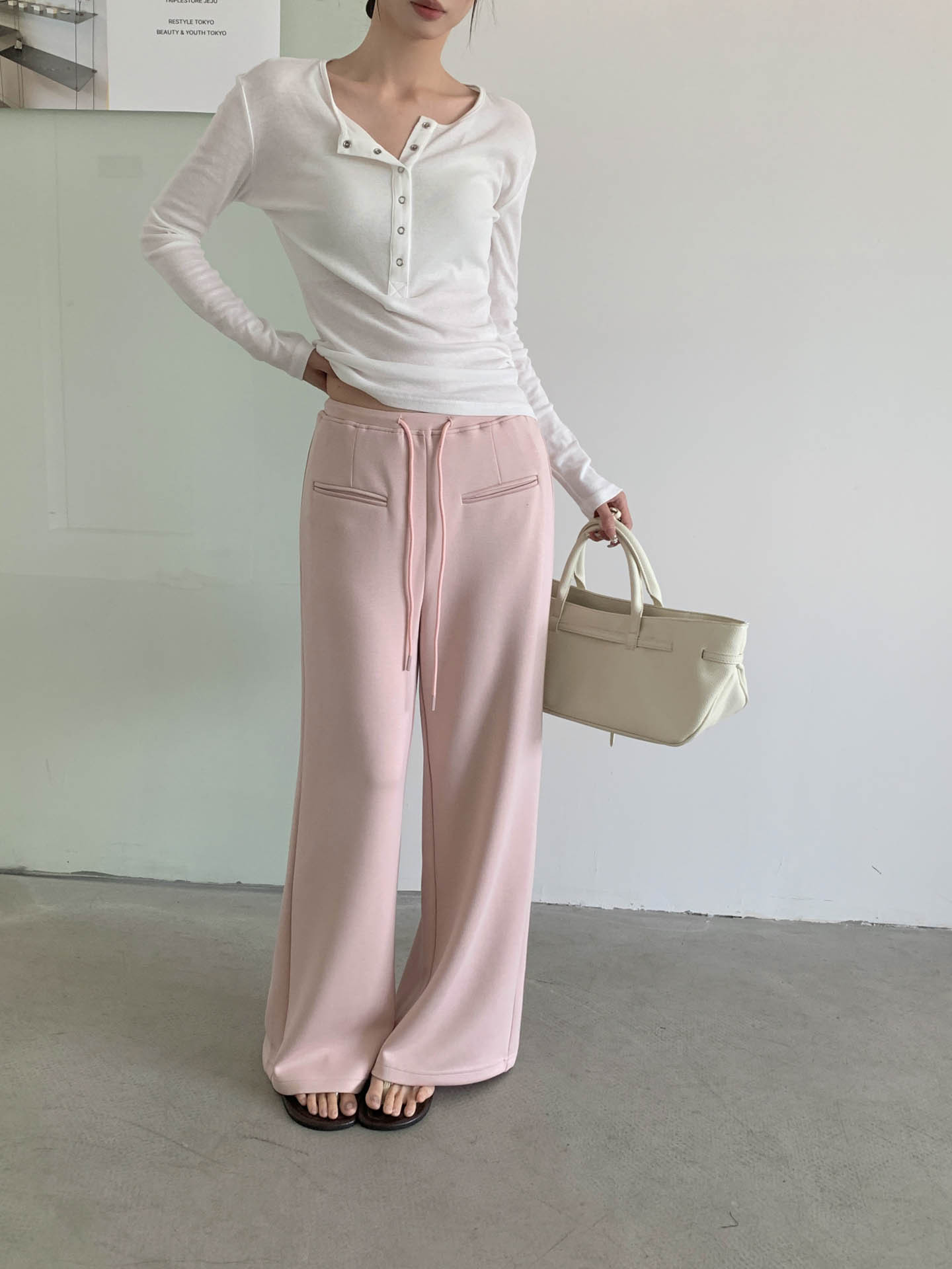 Gagd Cool Air Layer Casual Sweatpants for Women Spring/Summer High Waist Slightly Flared Drawstring Loose Slimming Lazy Wide-Leg Pants