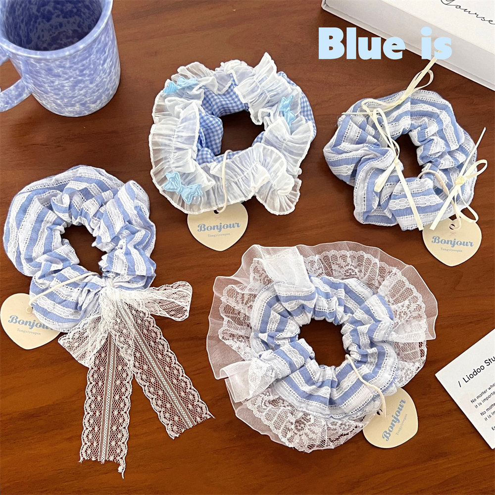 Super Fairy Ballet Style Vintage Lace Large Intestine Hair Ring Girl's Bow Hair Rope All-match Headline Student's Ponytail Hair Accessories