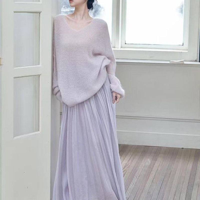 25 Early Spring Gentle Wind Lazy Atmosphere Blouse Taro Purple Soft Waxy Sweater Collocation Knitted Sweater