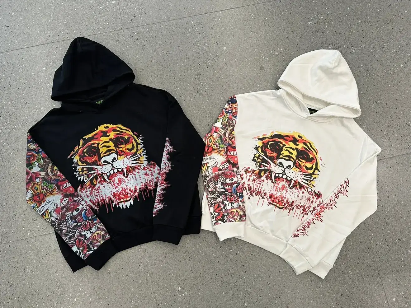 Ed Hardy Tiger Hoodie Black White