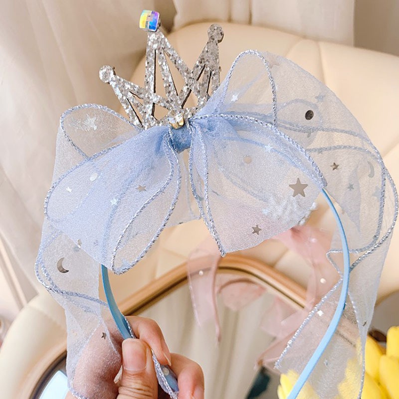 Children's Crown Hair Band Mesh Princess Flash Diamond Bow Headband Girls' Headwear Korean Hair Card Female Hair Accessories Batch