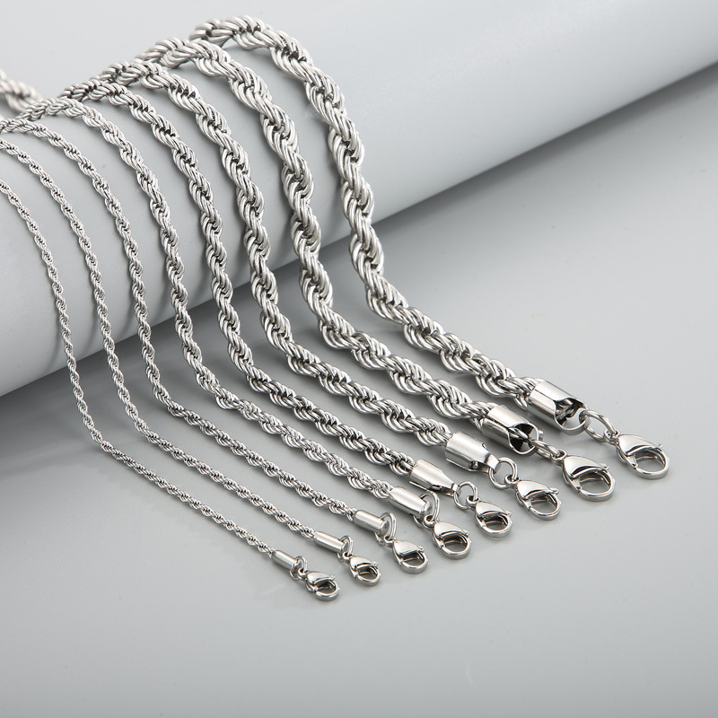European and American Style Trendyy Thick and Thin Pendant with Chain Rock Hip-Hop Stainless Steel Steel Twist Chain Necklace for Men and Women