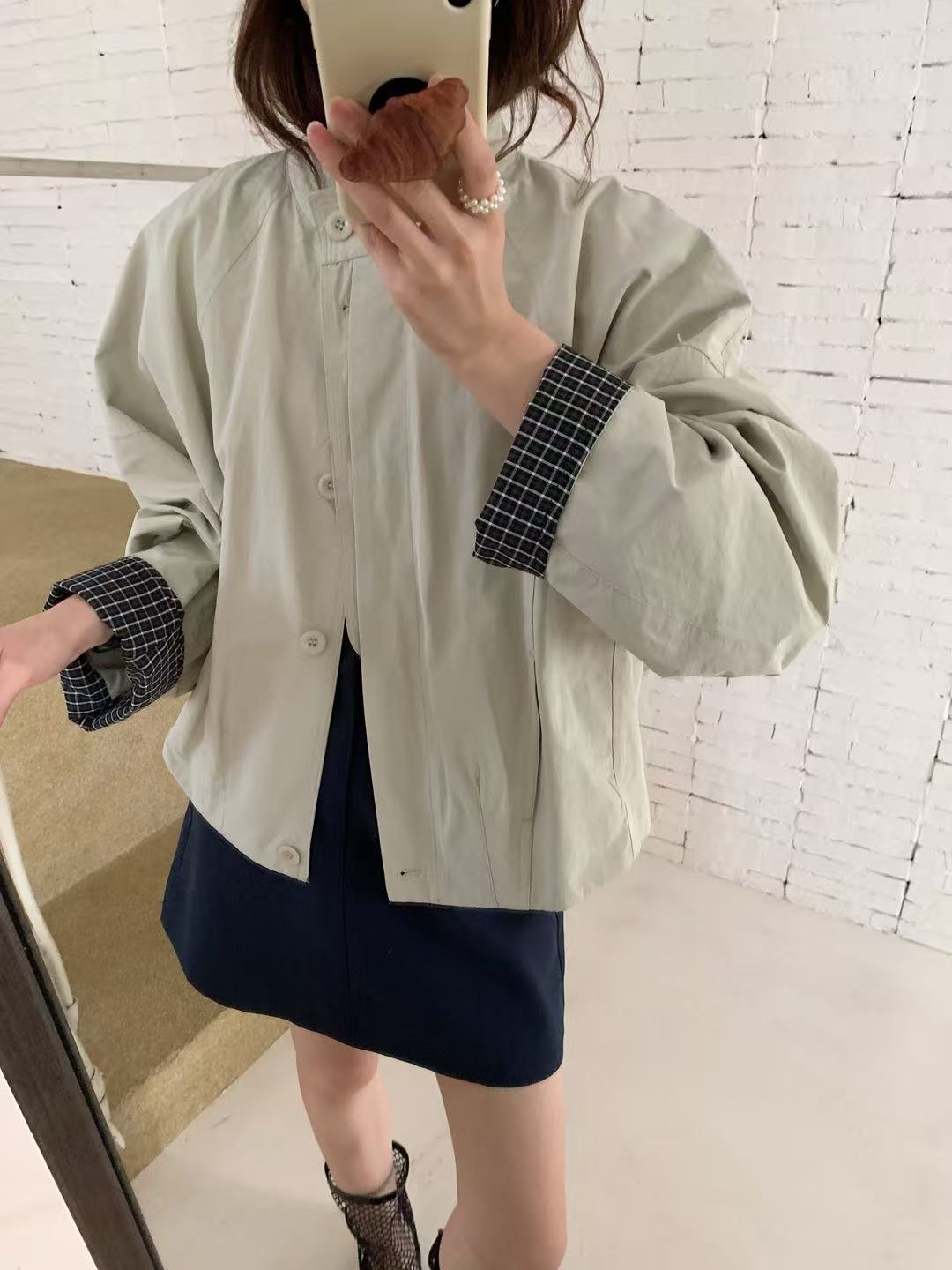 2026 Spring Style Jacket, Round Neck, Contrasting Color Plaid, New Style Jacket, Preppy Style Jacket, Windbreaker Jacket, Loose and Casual