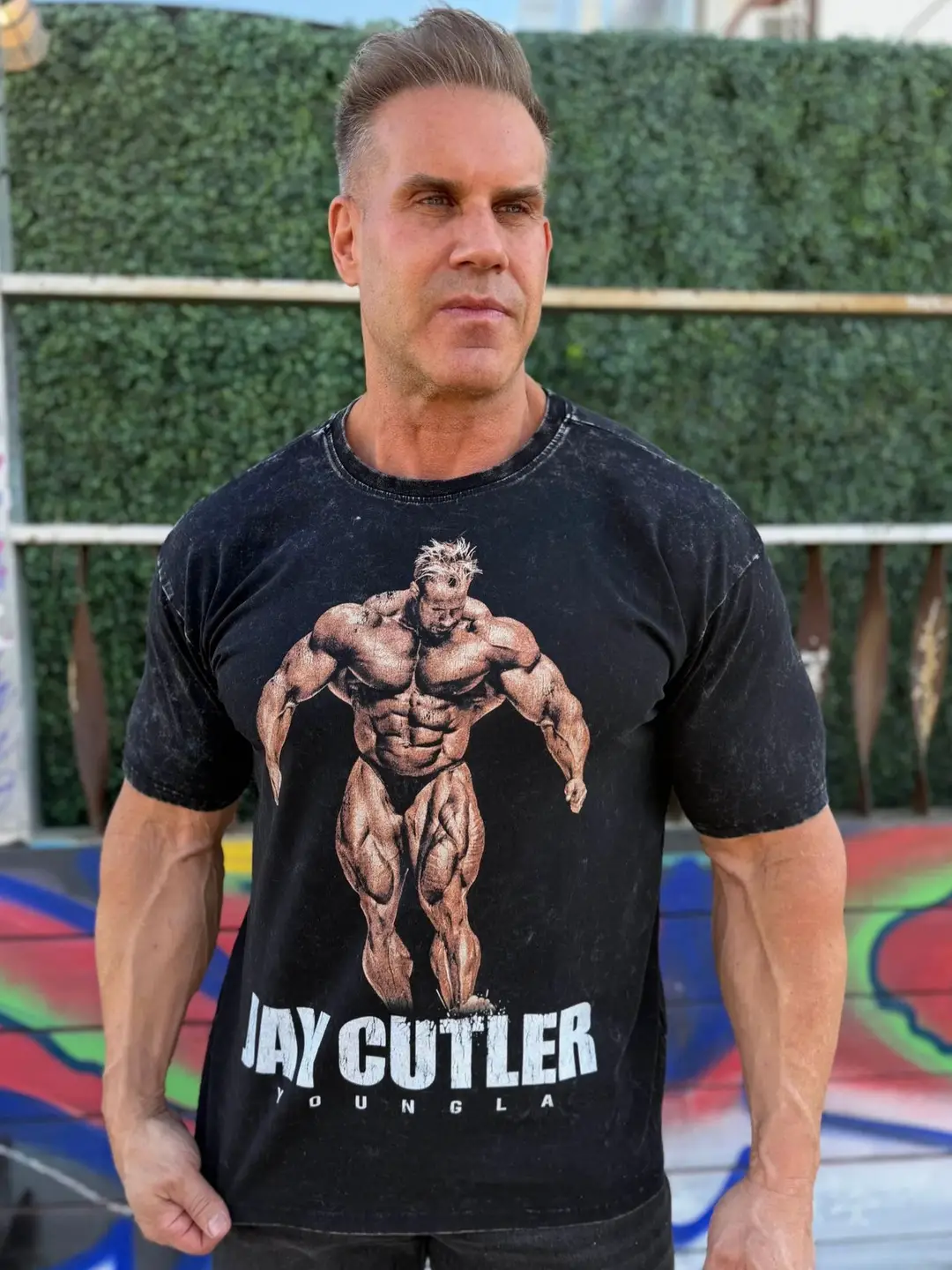 YOUNGLA联名Jay Cutler男士T恤肌肉运动健身棉质水洗宽松短袖上衣