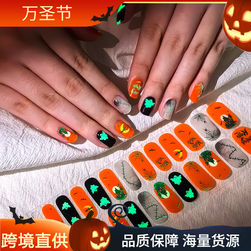 Cross-Border Hot-Selling Nail Stickers Halloween Ghost Nail Stickers Pumpkin New Style Semi-Cured Gel Nail Stickers