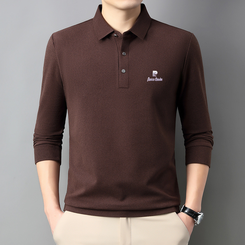 Middle-Aged Men's Spring & Fall Bottoming Shirts Korean Style Casual Versatile Pure Color Long-Sleeved T-Shirts Dad's Square Collar Polo Shirts