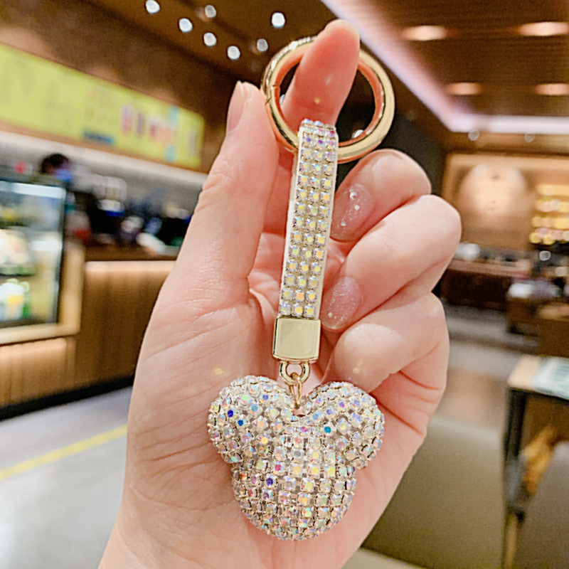 Korean Internet Celebrity Rhinestone Crystal Mickey Keychain Car Key Ring Pendant Women's Bag Accessory Rhinestone