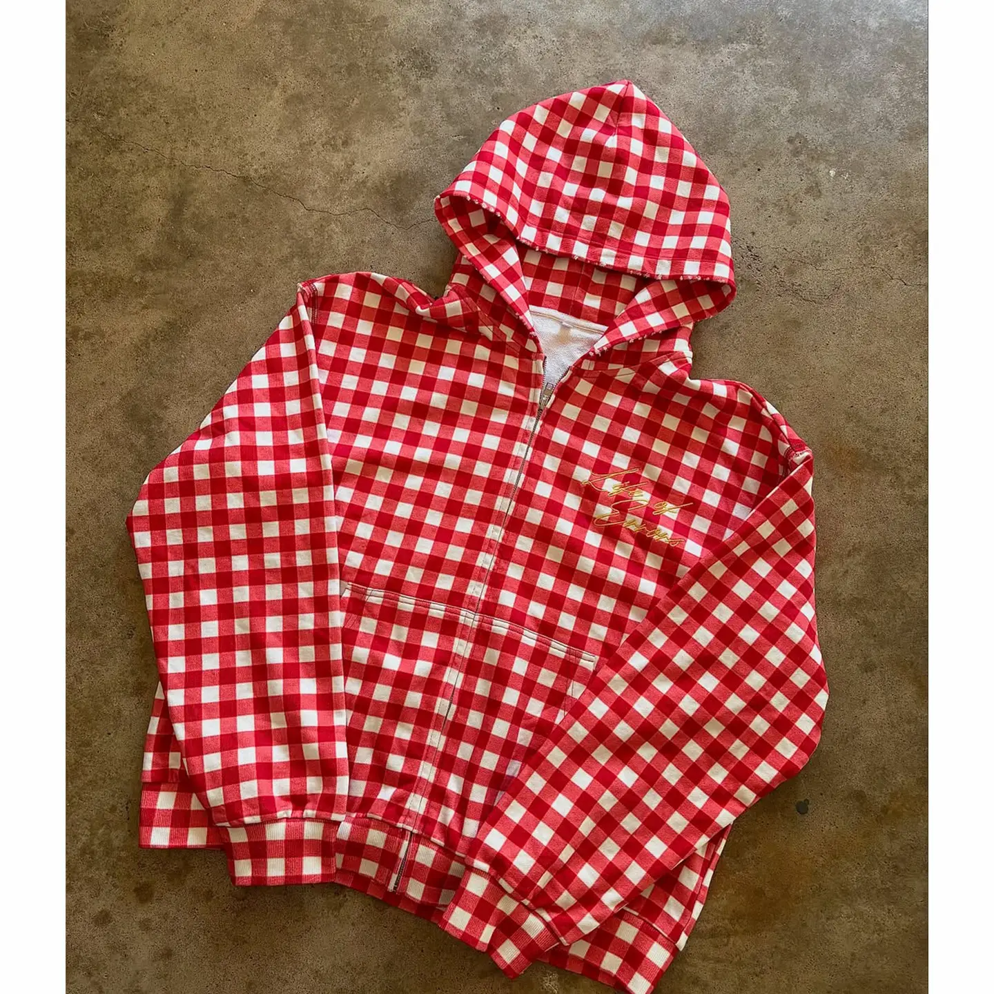 90S90S90S Only Makes Products with Good Value for Money! Red and White Plaid Design Casual Loose Hooded Niche Jacket