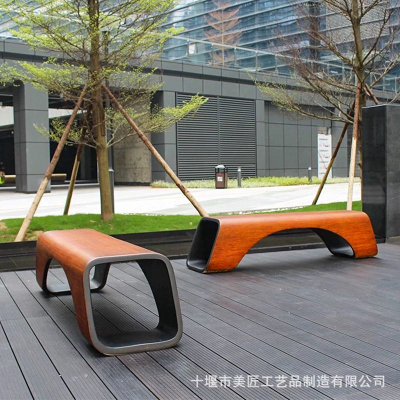 Fiberglass Leisure Chair Wood Grain Chair Shopping Mall Seat Office Rest Chair Commercial Square Sitting Chair Rest Chair