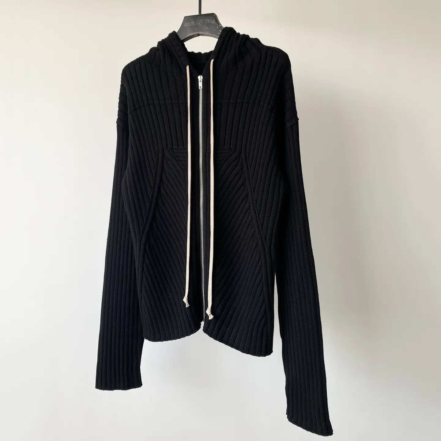 Oneofyou Dark Avant-Garde Ribbed Knit Hooded Sweater for Men Ro Style Niche Zipper Cardigan Slim Fit Jacket