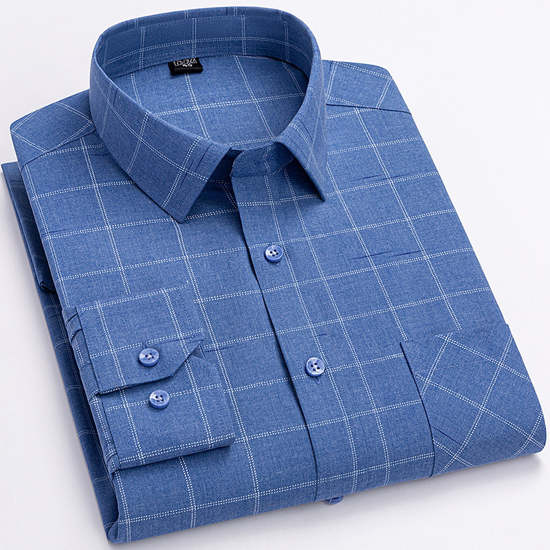 Paul Men's Spring and Autumn Thin Long-Sleeved Shirt, Middle-Aged Casual Non-Iron Wrinkle-Resistant New Style Shirt for Dad