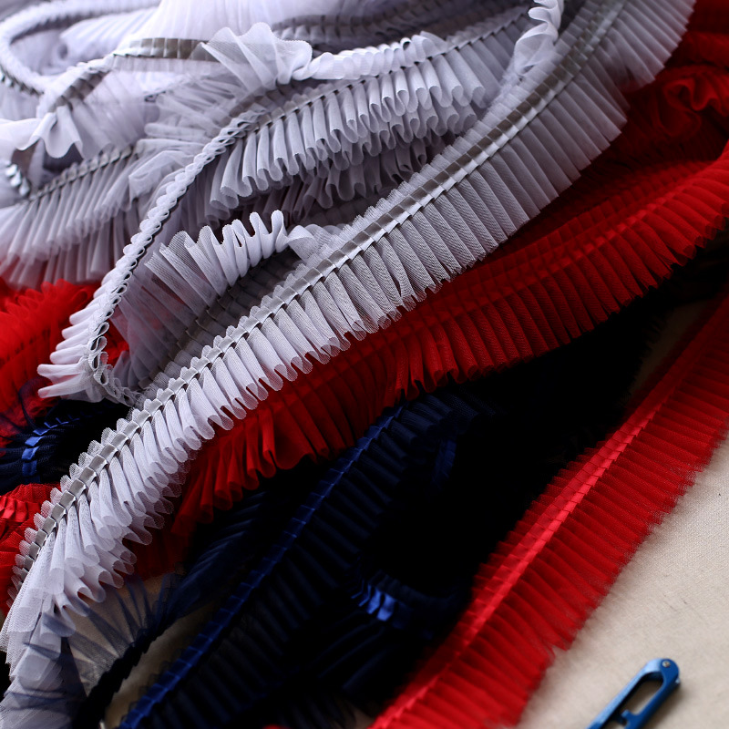 6cm Wide Encryption Lace Accessories Pleated Ribbon Pleated Lace Ruffle Mesh Lace White Blue
