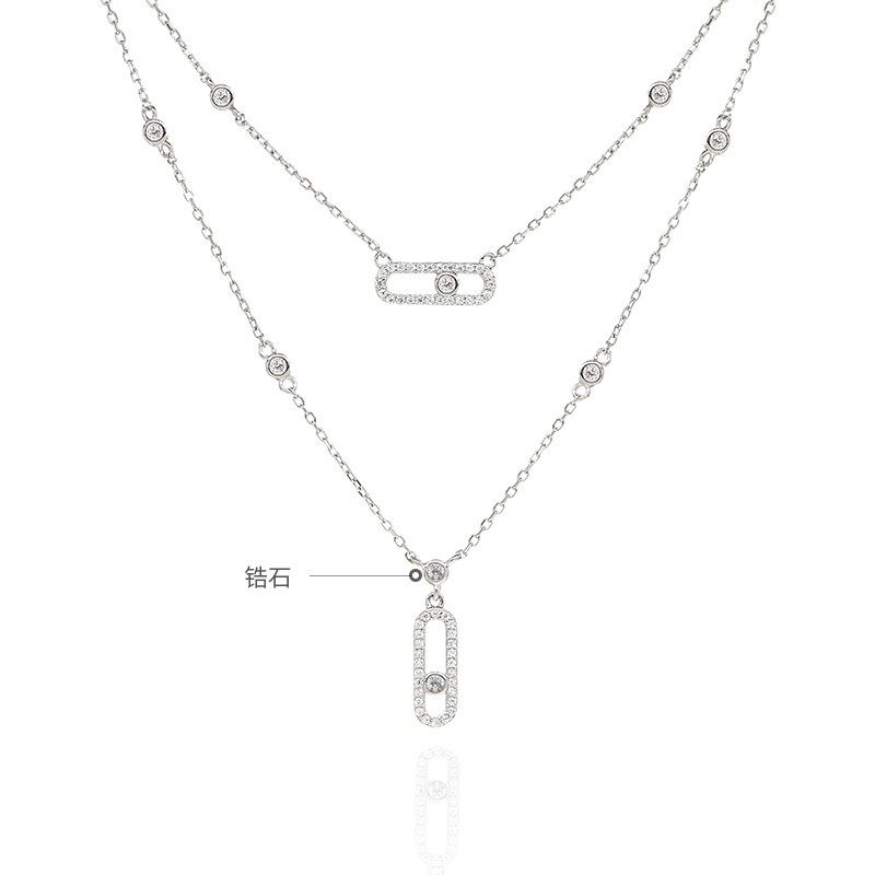 Light Luxury Zircon Double Layer ins Cold Style Pap Necklace Women's Niche Design Sense No Falling Elegant Clavicle Chain