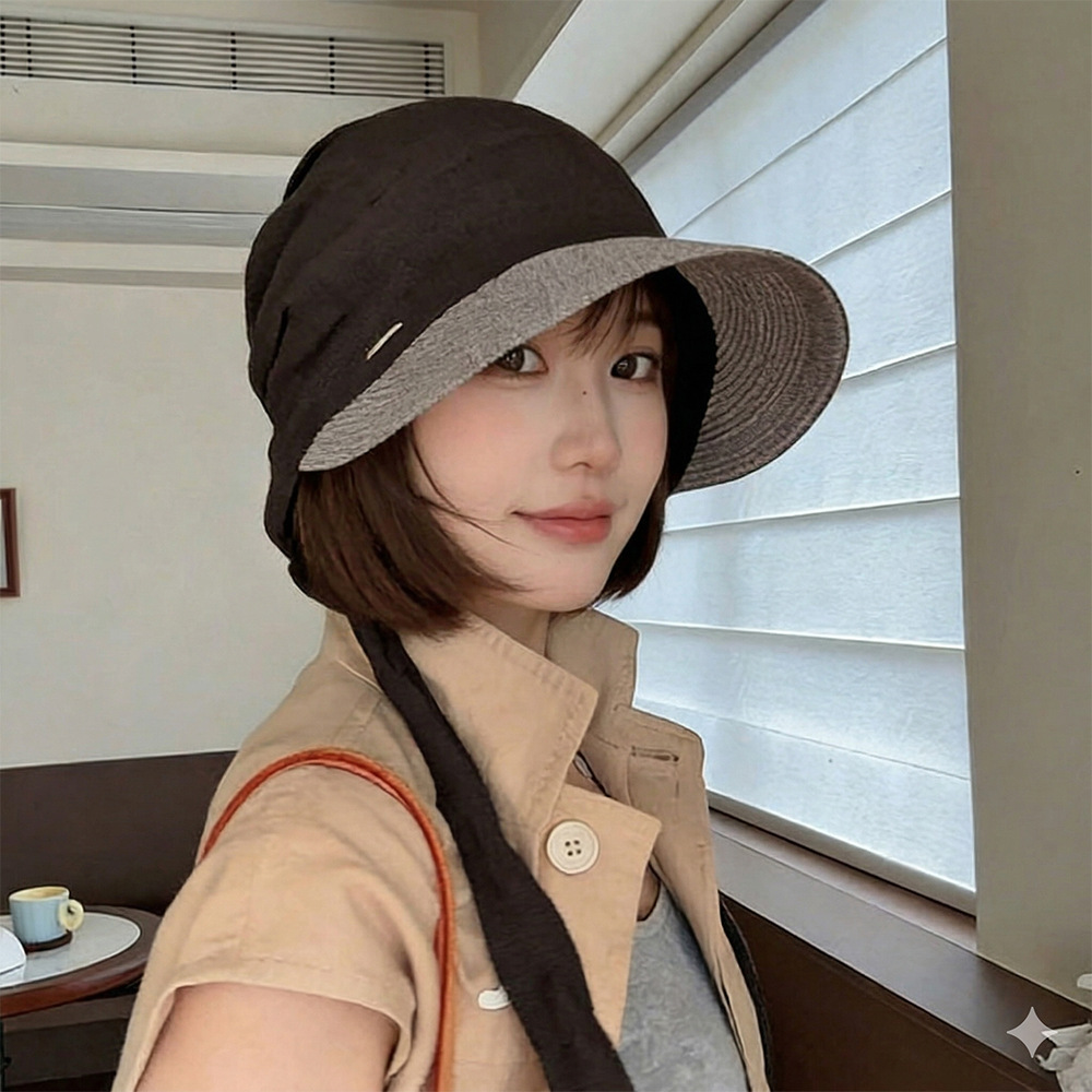 Hat with Summer Sun Protection, Drawstring and Ribbon, for Women, Outdoor Travel, Cotton and Linen, Pleated, Adjustable, Breathable, Fashionable Sun Hat