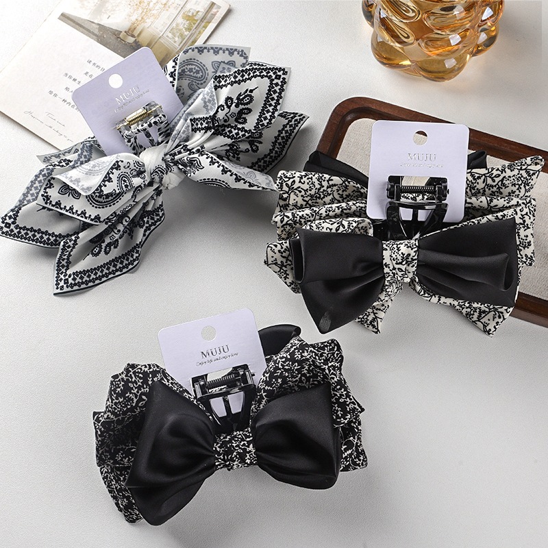 Card Pack High-grade Cashew Flower Clamp Satin Floral Bow Hairpin French Retro Head Shark Clip