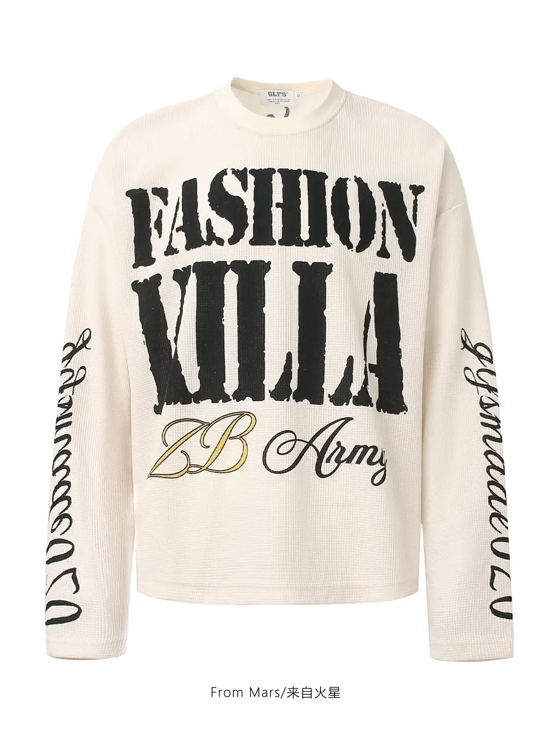 From Mars leads the fashion trend with American letter printed waffles for men and women, niche loose casual long sleeved T-shirts