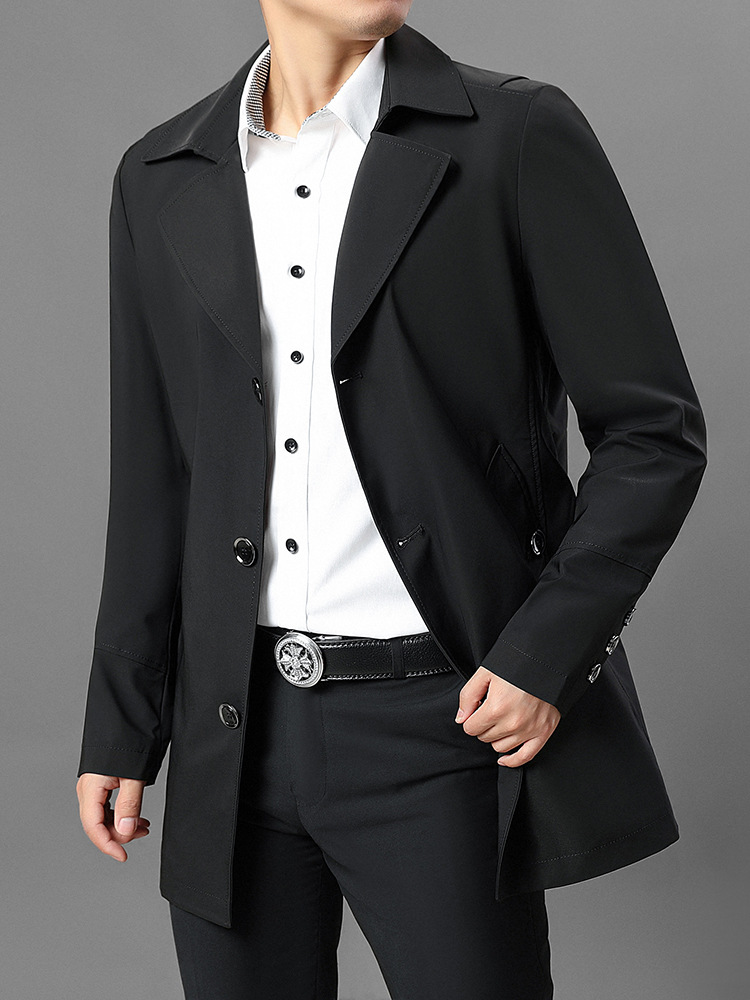 Men's Mid-length Windbreaker Spring and Autumn Fashion Thin Lapel Middle-aged Casual Jacket Coat Men's F5035