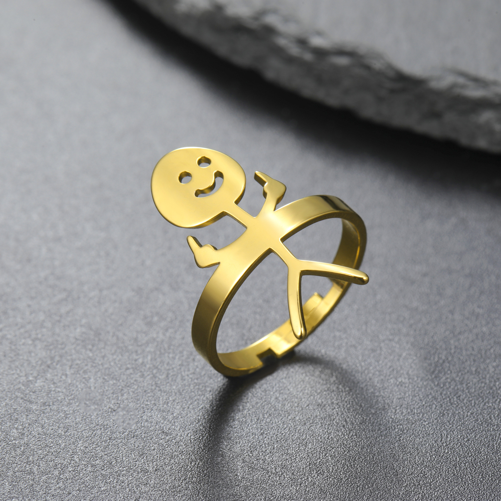 Foreign trade export hot fashion simple European and American hip hop hand vertical middle finger children adjustable knot opening stainless steel ring