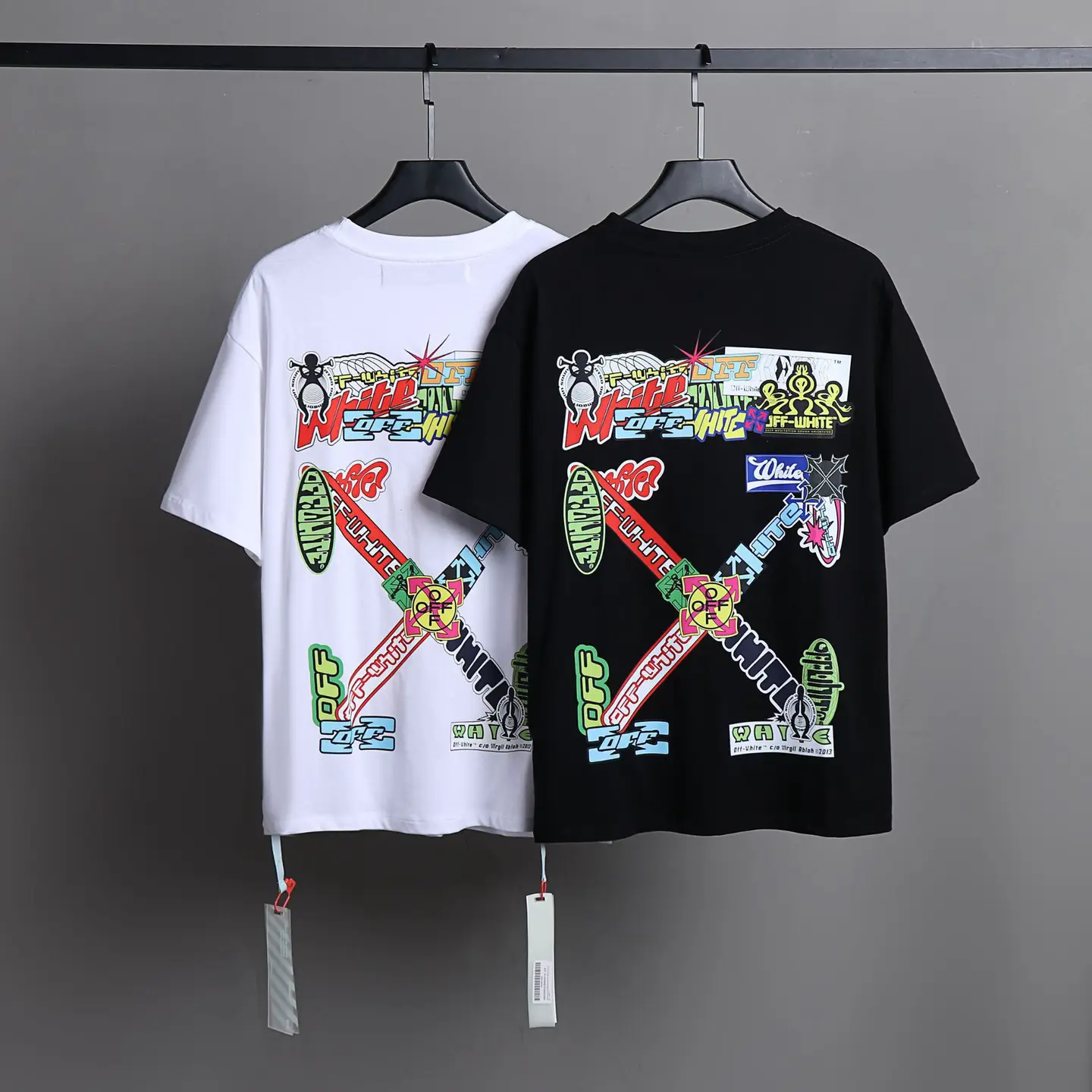 2023 SS OFF watercolor oil painting personality letter graffiti arrow men and women with tide brand short sleeve a generation of hair