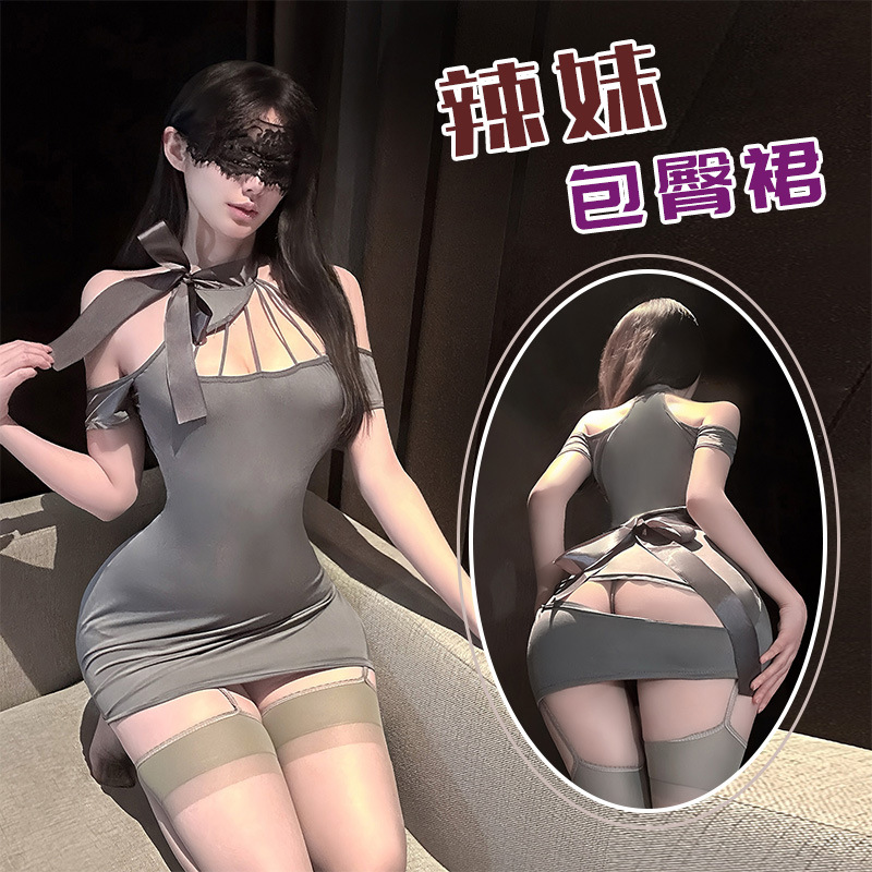 Golden Night Sexy Lingerie with a Pure and Alluring Style, Irregular Design, Waist-Cinching, Slim-Fitting, Bodycon Skirt, Uniform-Style, Open-Crotch, No-Need-To-Remove Skirt