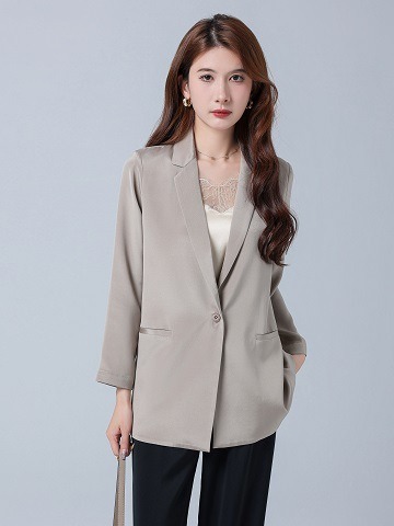 2024 new silk suit women's spring and autumn mulberry silk commuter loose top long sleeve lapel mid-length coat