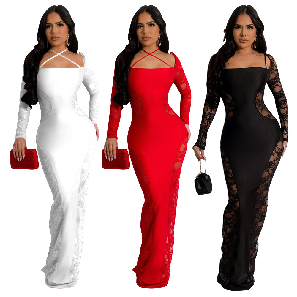 K10701 factory direct independent station AliExpress European and American cross-border Women's sexy lace stitching dress nightclub