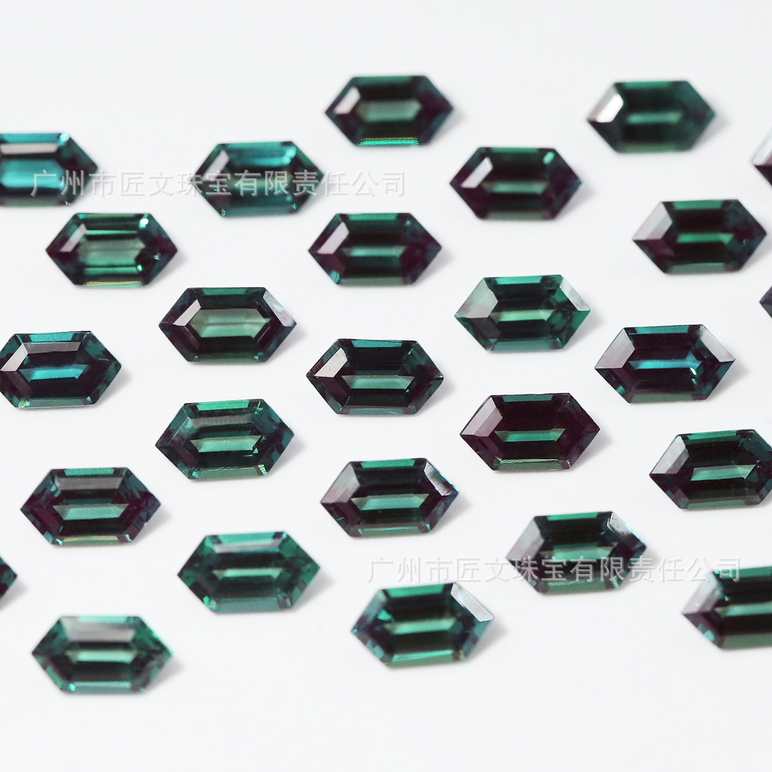 Laboratory Cultivation of Alexandria Color-changing Stone Face Long Six-sided 5X9 Bare Stone Jewelry Face Inlay with Stone Factory