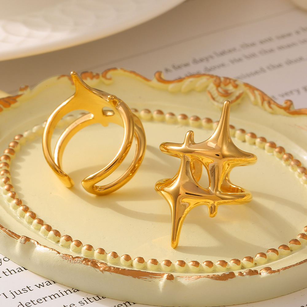 Cross-border Europe and the United States cross awn star ring a cold wind titanium steel plated 18k real gold trend men's and women's food finger ring