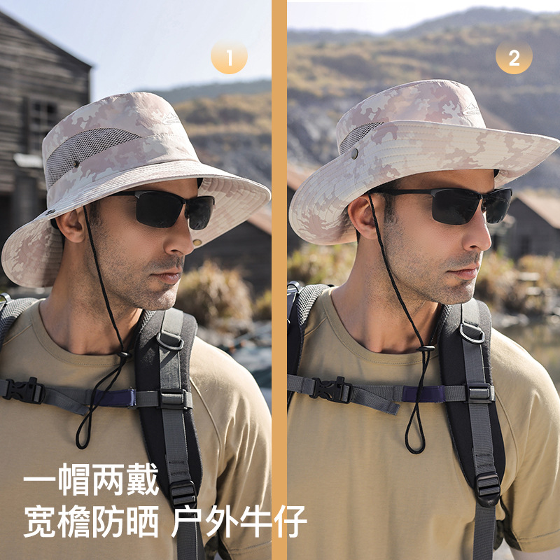 Cross-Border Summer Men's Sun Protection Fisherman Hat Mountaineering Sun Hat Anti-Uv Breathable Large Brim Sun Straw Hat
