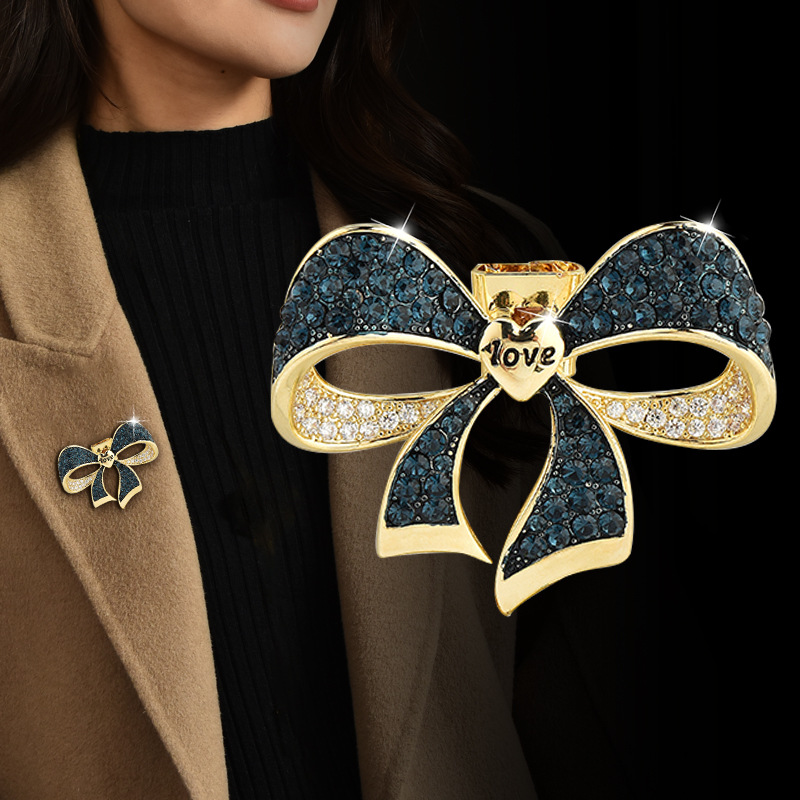 Customized 2024 New Classic Retro Micro-Encrusted Cubic Zirconia Bow Brooch for Women, High-End and Sophisticated Brooch Accessory