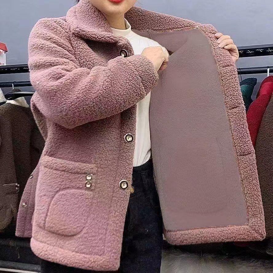 Fleece-lined thick faux lamb fur mother's wear mid-length coat fur warm coat for women
