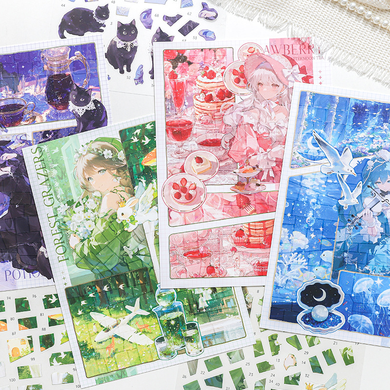 Paper Art Poetry Series Puzzle Stickers Comic Characters DIY Material Collage Stickers Decoration 4 Types