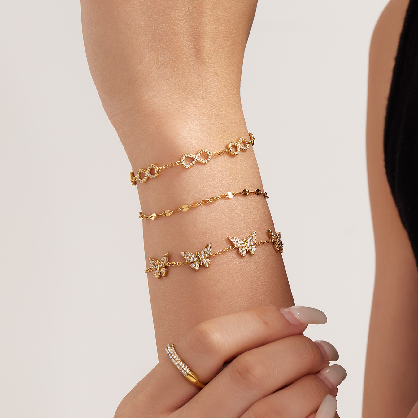 Dreamy Stainless Steel Butterfly Figure-Eight Zircon Bracelet Fish Mouth Chain Anklet Plated with 18K Real Gold Versatile Dual-Use Bracelet Anklet