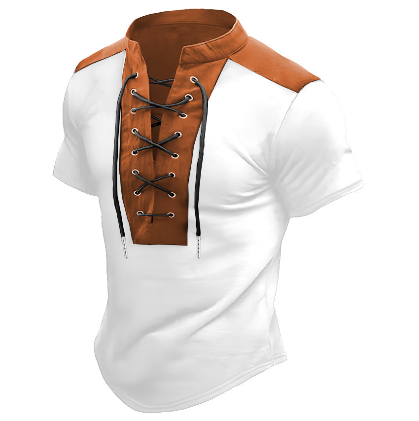 Cross-border European and American Summer Sports Leisure Henry Shirt Short-sleeve Lace-up Neck Polo Shirt Men's T-shirt