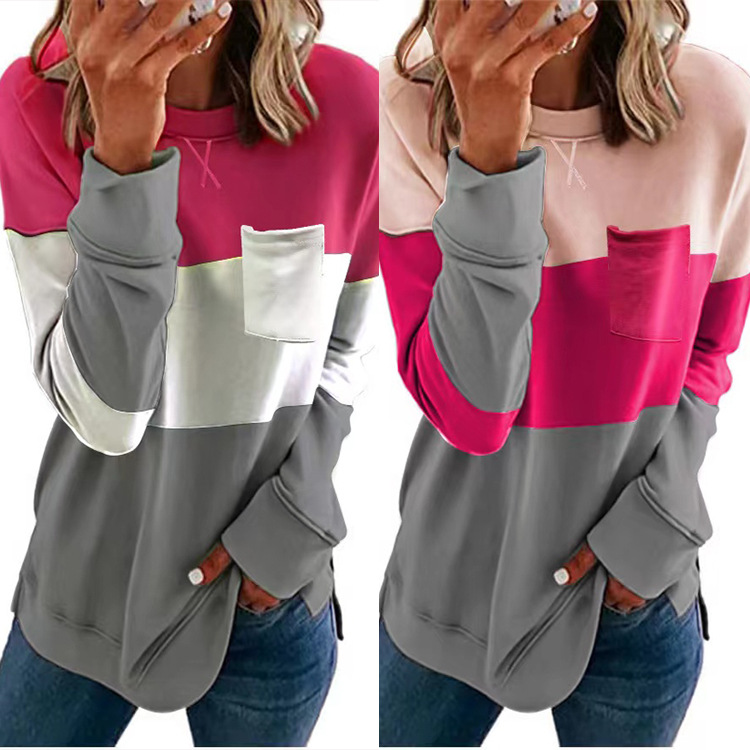 2026 European and American Foreign Trade Cross-Border Women's Clothing Amazon Hot-Selling Patchwork Neckline Cross-Over Round Neck Long-Sleeved Casual Sweatshirt for Women