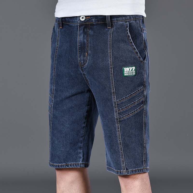 Summer Denim Shorts 1977 Casual Men's Slim Straight Elastic Versatile Men's Mid-Length Shorts Five-Point Pants