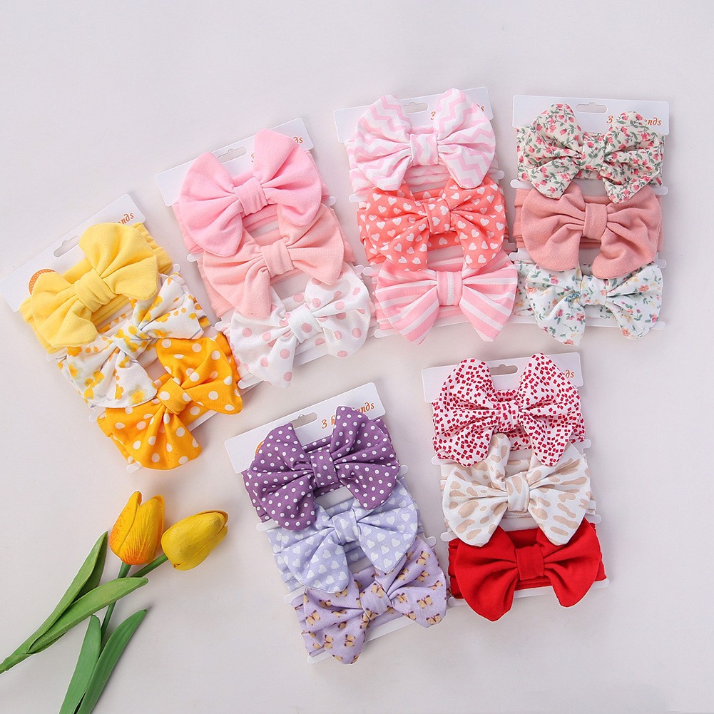 European and American foreign trade new children's bow printed headband cotton baby hair band 3-piece newborn hair accessories