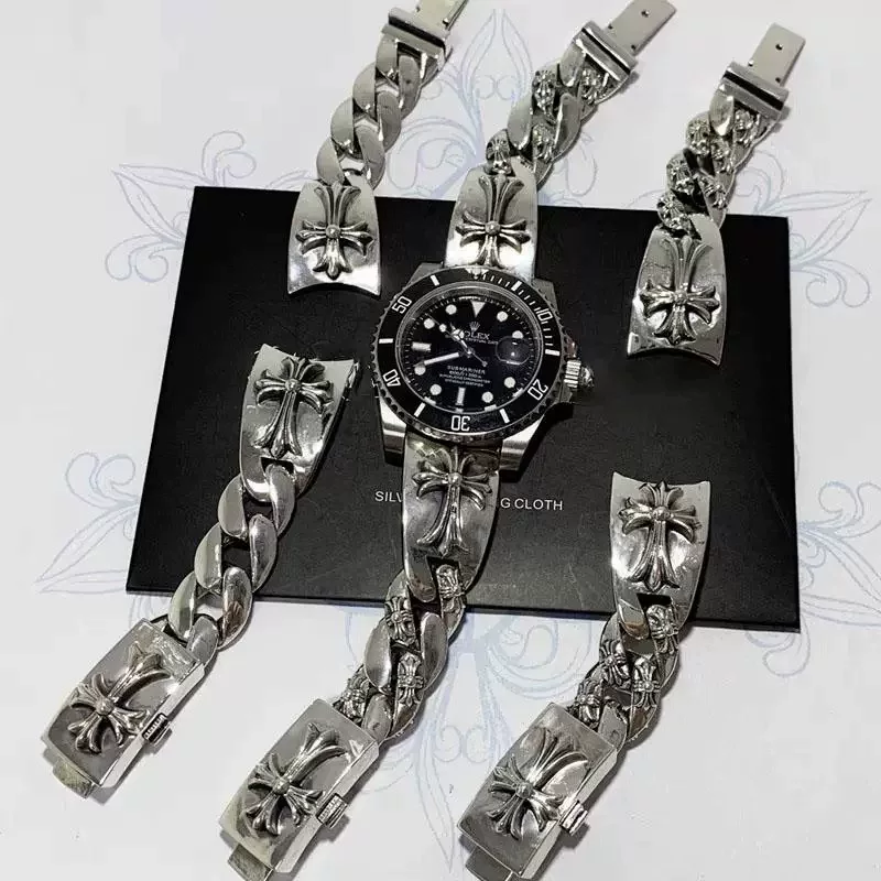 95 Silver Cross Flower Bracelet Accessories Punk Watch Accessories Retro Buckle Strap Personalized 0mm Universal Strap