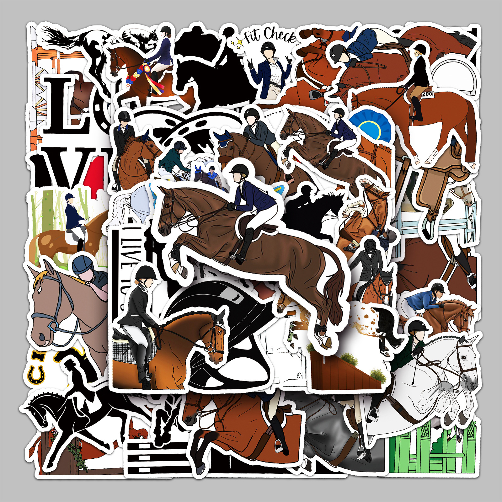 50 sheets Equestrian Sports Cartoon Luggage Sticker Waterproof Graffiti Sticker Scooter Computer Tablet Water Cup Decoration