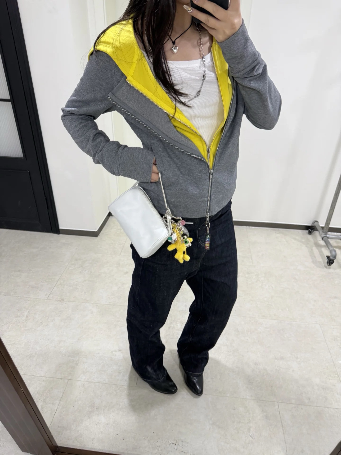 New sportychic Sports Casual Zipper Jacket Women's Fake Two-piece Hooded Slant Placket Contrast Sweatshirt 5304
