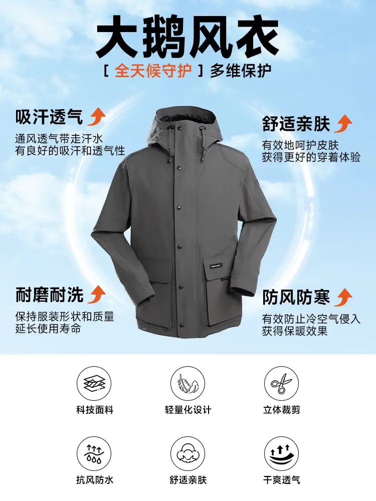 Big Goose Waterproof Outwear Hiking Fishing Spring & Fall Style Men parka Windproof Breathable Couple Minimalist Outdoor Jacket