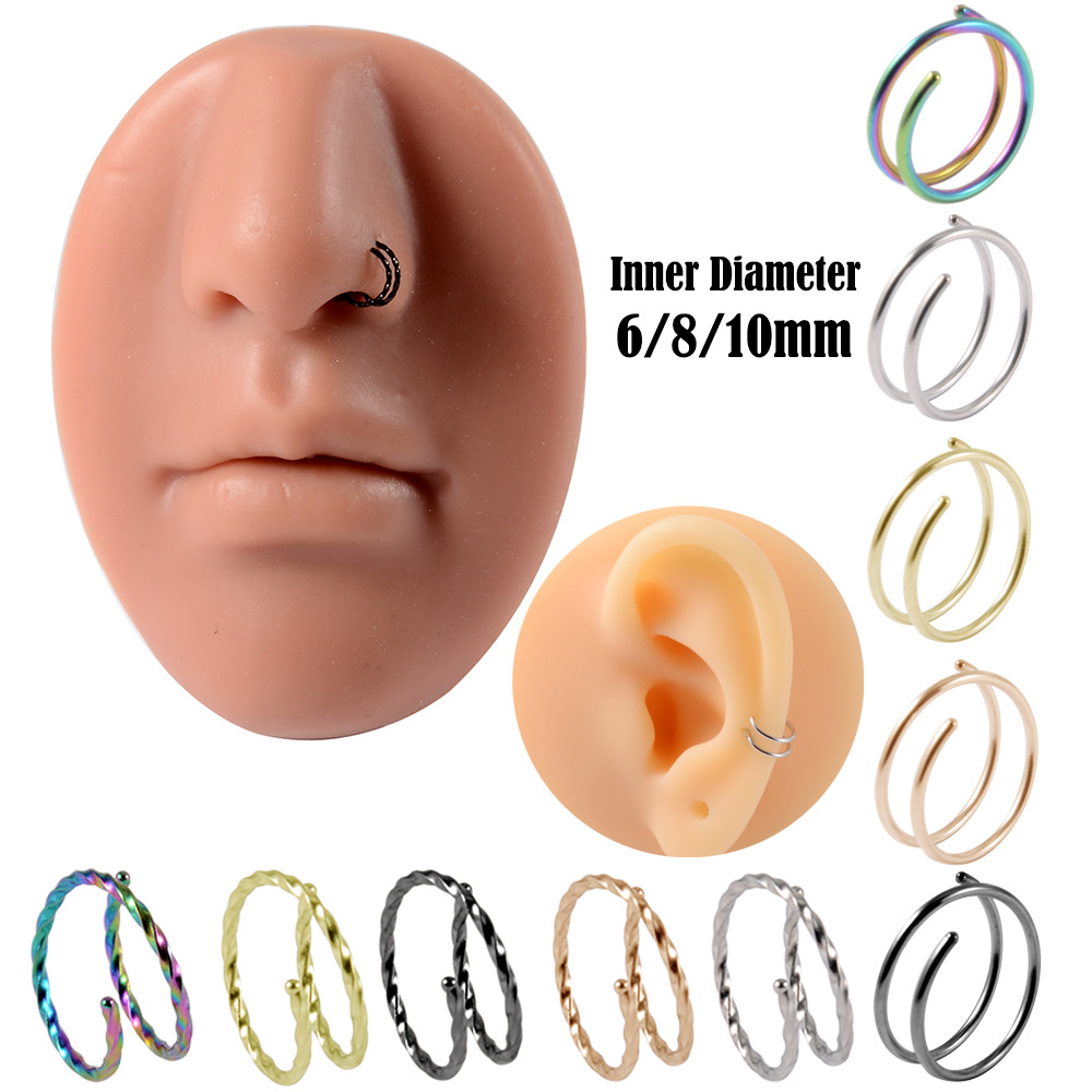 Ebay Cross-Border Stainless Steel Spiral Double-Layer Nose Ring Personalized Twist Thin Rod Earrings 20g Piercing Nose Ornaments