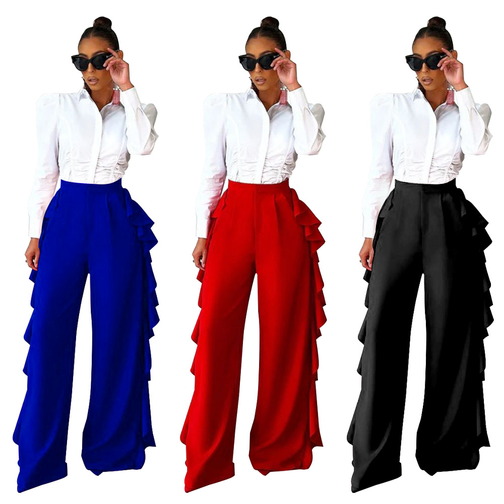 K10191 AliExpress Amazon Europe and the United States cross-border women's 2022 new ruffled high waist wide leg pants wholesale