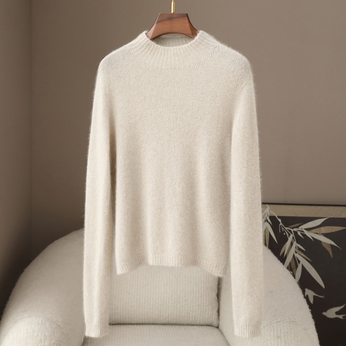 Clothing Fox Fur Wool Blend Half Turtleneck 2026 Spring New Casual Pullover Knitted Wool Sweater Women's Long Sleeve
