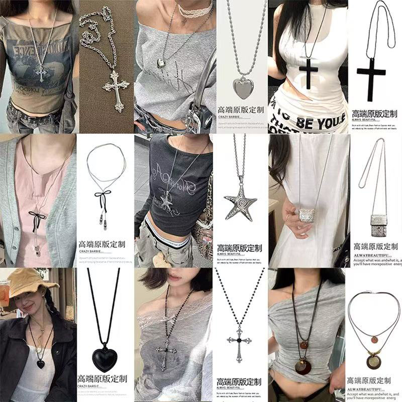 Ethnic cross long necklace South Korea niche design sweater chain fashion trend Joker necklace wholesale