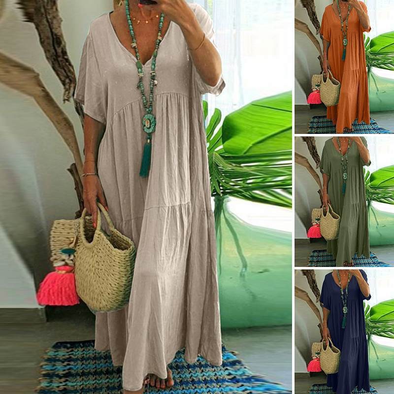 2026 Spring/Summer European and American Wish Amazon New V-Neck Irregular Multi-Color Multi-Size Long Flared Dress