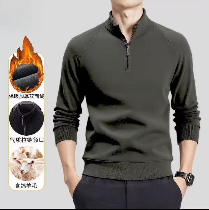 Wool-Blend Double-Sided Cashmere Zip-Up Sweatshirt, Double-Sided Thermal Top, New Autumn and Winter Fashion Trendy Men's Top