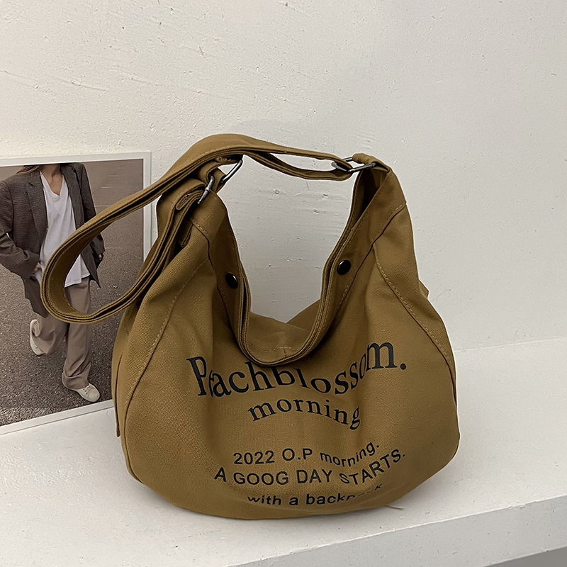 Letter Canvas Bag Women's 2022 New Trendy Fashionable All-match Tote Bag Student Class Large Capacity Crossbody Bag