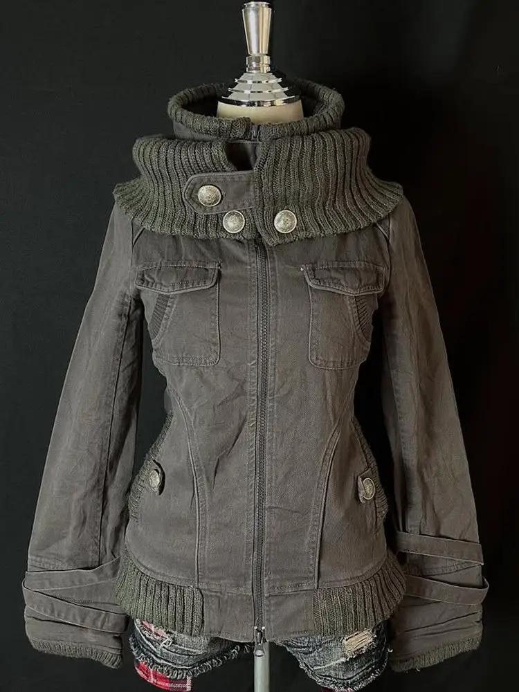 Breeze Original American Style Hot Girl Retro Gray Jacket 2025 Autumn/Winter New Unique Design Top
